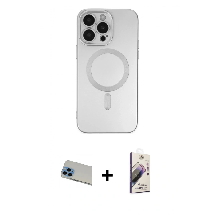 MARSİLYAN™- iPhone 13 Pro Max Kılıf Akış Minimal Özel Seri - Siyah Bilvis 3D Mat Cam Ekran Koruyucu + Rainbow Kamera Lens Koruma Cam - MI