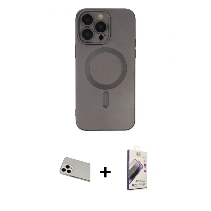 MARSİLYAN™- iPhone 13 Pro Max Kılıf Akış Minimal Özel Seri - Siyah Bilvis 3D Mat Cam Ekran Koruyucu + Rainbow Kamera Lens Koruma Cam - BZ