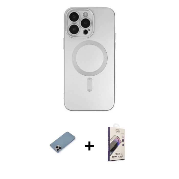 MARSİLYAN™- iPhone 13 Pro Max Kılıf Akış Minimal Özel Seri - Siyah Bilvis 3D Mat Cam Ekran Koruyucu + Shine Kamera Lens Koruma Cam - GI