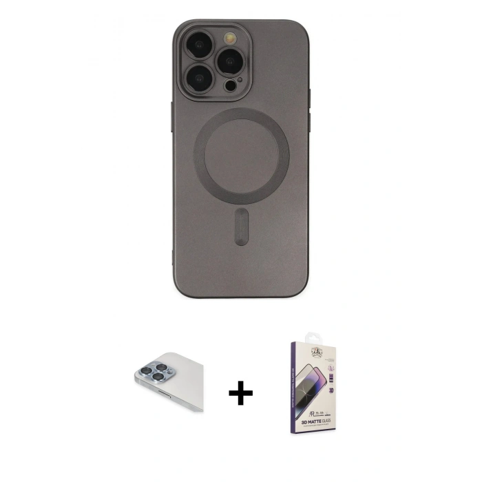 MARSİLYAN™- iPhone 13 Pro Max Kılıf Akış Minimal Özel Seri - Siyah Bilvis 3D Mat Cam Ekran Koruyucu + Sierra Blue Pers Alüminyum Kamera Lens