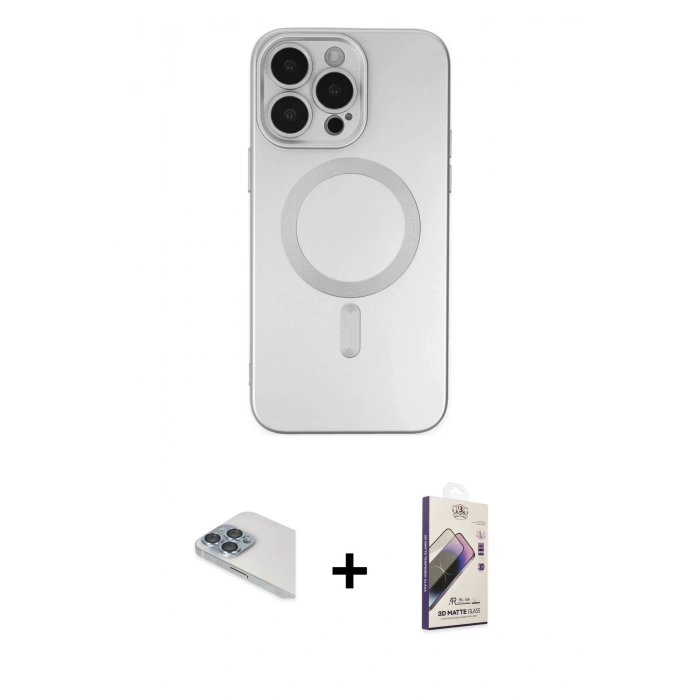 MARSİLYAN™- iPhone 13 Pro Max Kılıf Akış Minimal Özel Seri - Siyah Bilvis 3D Mat Cam Ekran Koruyucu + Sierra Blue Pers Alüminyum Kamera Lens
