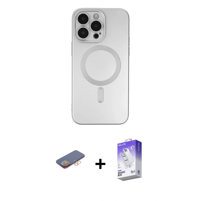 MARSİLYAN™- iPhone 13 Pro Max Kılıf Akış Minimal Özel Seri - Siyah Bilvis 5in1 3D Magic Cam Ekran Koruyucu + Renkli Kamera Lens Koruma Cam - TU
