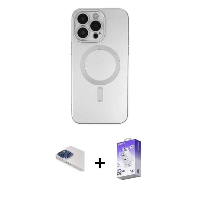 MARSİLYAN™- iPhone 13 Pro Max Kılıf Akış Minimal Özel Seri - Siyah Bilvis 5in1 3D Magic Cam Ekran Koruyucu + Pers Alüminyum Kamera Lens - LT