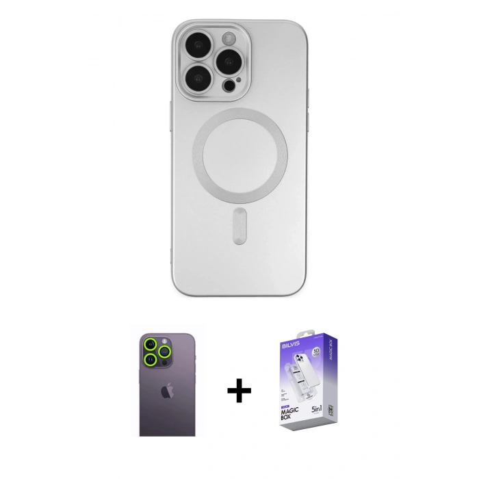 MARSİLYAN™- iPhone 13 Pro Max Kılıf Akış Minimal Özel Seri - Siyah Bilvis 5in1 3D Magic Cam Ekran Koruyucu + Neon Fosforlu Kamera Lens - YL