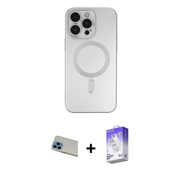 MARSİLYAN™- iPhone 13 Pro Max Kılıf Akış Minimal Özel Seri - Siyah Bilvis 5in1 3D Magic Cam Ekran Koruyucu + Rainbow Kamera Lens Koruma Cam - MI