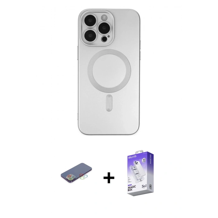 MARSİLYAN™- iPhone 13 Pro Max Kılıf Akış Minimal Özel Seri - Siyah Bilvis 5in1 3D Magic Cam Ekran Koruyucu + Renkli Kamera Lens Koruma Cam - MI