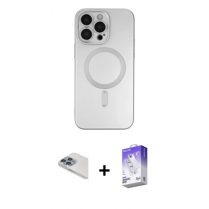 MARSİLYAN™- iPhone 13 Pro Max Kılıf Akış Minimal Özel Seri - Siyah Bilvis 5in1 3D Magic Cam Ekran Koruyucu + Pers Alüminyum Kamera Lens - SABE