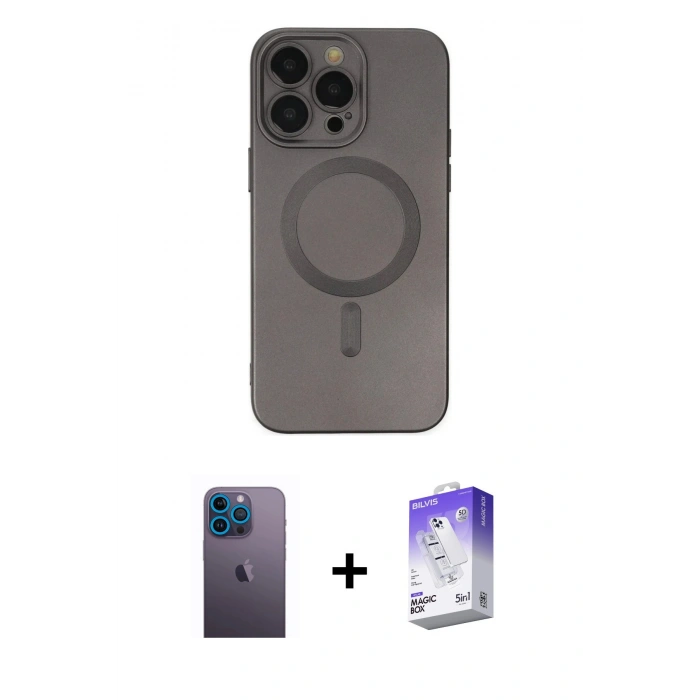 MARSİLYAN™- iPhone 13 Pro Max Kılıf Akış Minimal Özel Seri - Siyah Bilvis 5in1 3D Magic Cam Ekran Koruyucu + Neon Fosforlu Kamera Lens - MI