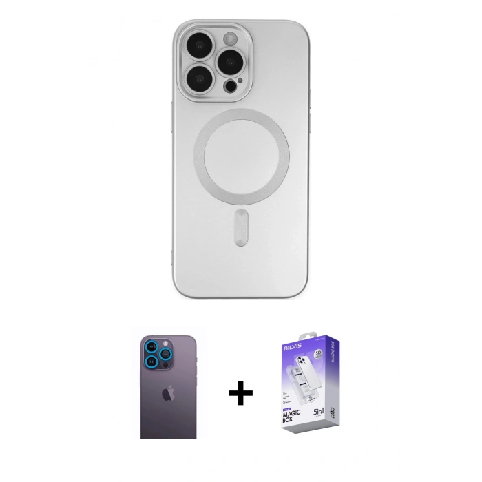 MARSİLYAN™- iPhone 13 Pro Max Kılıf Akış Minimal Özel Seri - Siyah Bilvis 5in1 3D Magic Cam Ekran Koruyucu + Neon Fosforlu Kamera Lens - MI