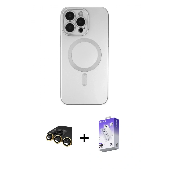 MARSİLYAN™- iPhone 13 Pro Max Kılıf Akış Minimal Özel Seri - Siyah Bilvis 5in1 3D Magic Cam Ekran Koruyucu + Raze Metal Kamera Lens - GD