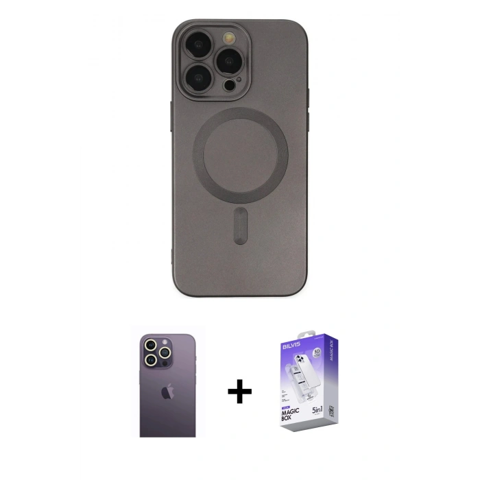 MARSİLYAN™- iPhone 13 Pro Max Kılıf Akış Minimal Özel Seri - Siyah Bilvis 5in1 3D Magic Cam Ekran Koruyucu + Neon Fosforlu Kamera Lens - BZ