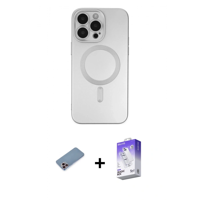 MARSİLYAN™- iPhone 13 Pro Max Kılıf Akış Minimal Özel Seri - Siyah Bilvis 5in1 3D Magic Cam Ekran Koruyucu + Pembe Shine Kamera Lens Koruma Cam