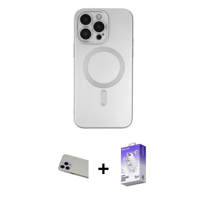 MARSİLYAN™- iPhone 13 Pro Max Kılıf Akış Minimal Özel Seri - Siyah Bilvis 5in1 3D Magic Cam Ekran Koruyucu + Rainbow Kamera Lens Koruma Cam - MR