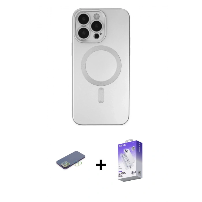 MARSİLYAN™- iPhone 13 Pro Max Kılıf Akış Minimal Özel Seri - Siyah Bilvis 5in1 3D Magic Cam Ekran Koruyucu + Renkli Kamera Lens Koruma Cam - YL