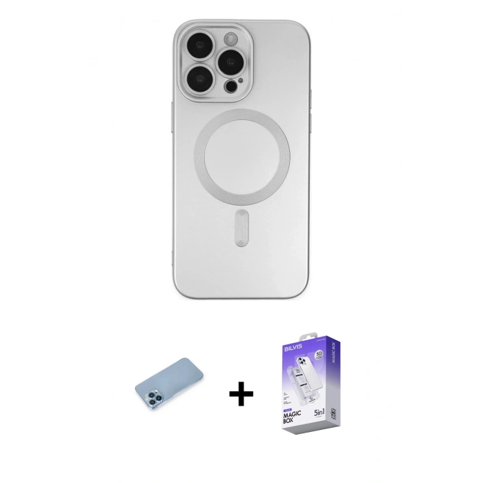 MARSİLYAN™- iPhone 13 Pro Max Kılıf Akış Minimal Özel Seri - Siyah Bilvis 5in1 3D Magic Cam Ekran Koruyucu + Shine Kamera Lens Koruma Cam - MI