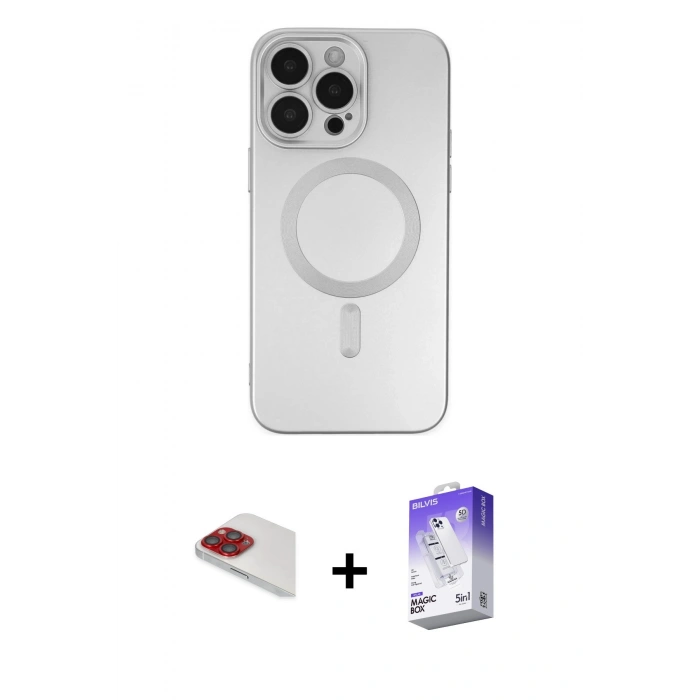 MARSİLYAN™- iPhone 13 Pro Max Kılıf Akış Minimal Özel Seri - Siyah Bilvis 5in1 3D Magic Cam Ekran Koruyucu + Pers Alüminyum Kamera Lens - KI