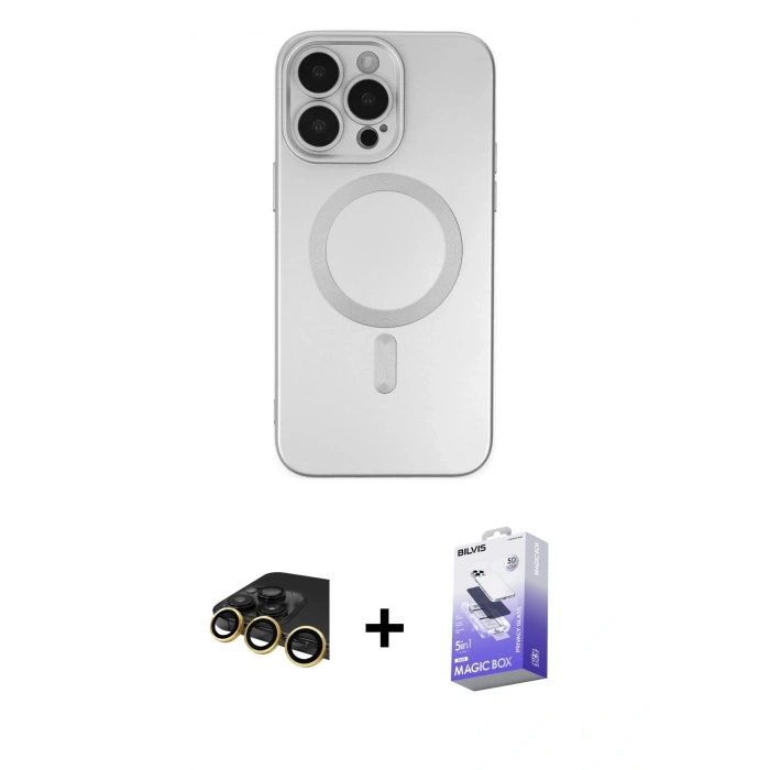 MARSİLYAN™- iPhone 13 Pro Max Kılıf Akış Minimal Özel Seri - Siyah Bilvis 5in1 5D Magic Hayalet Cam Ekran Koruyucu + Raze Metal Kamera Lens - GD