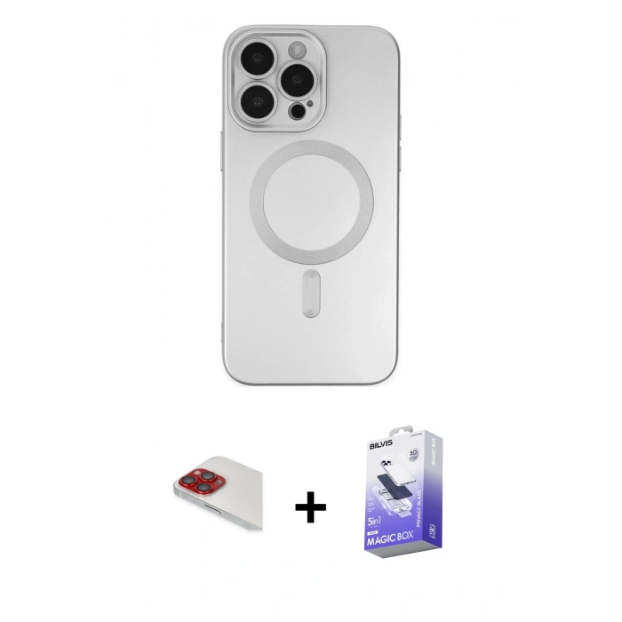 MARSİLYAN™- iPhone 13 Pro Max Kılıf Akış Minimal Özel Seri - Siyah Bilvis 5in1 5D Magic Hayalet Cam Ekran Koruyucu + Pers Alüminyum Kamera Lens - KI