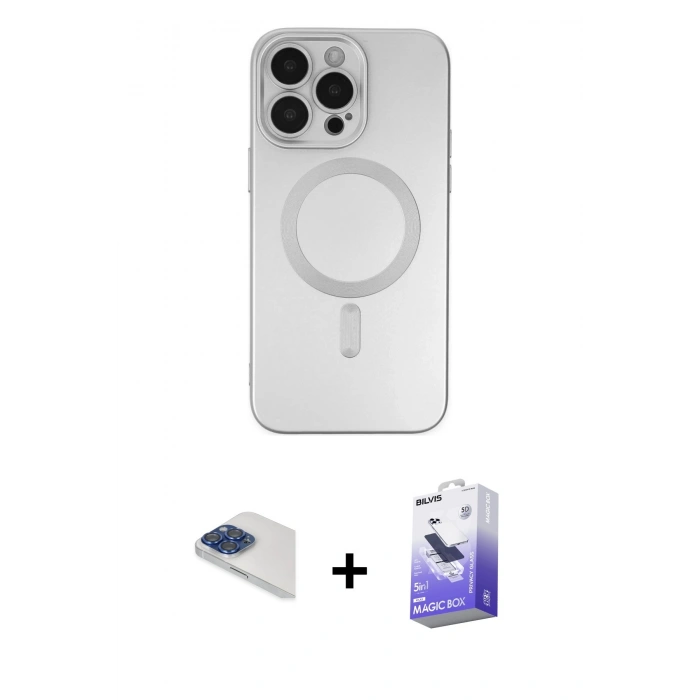 MARSİLYAN™- iPhone 13 Pro Max Kılıf Akış Minimal Özel Seri - Siyah Bilvis 5in1 5D Magic Hayalet Cam Ekran Koruyucu + Pers Alüminyum Kamera Lens - LT