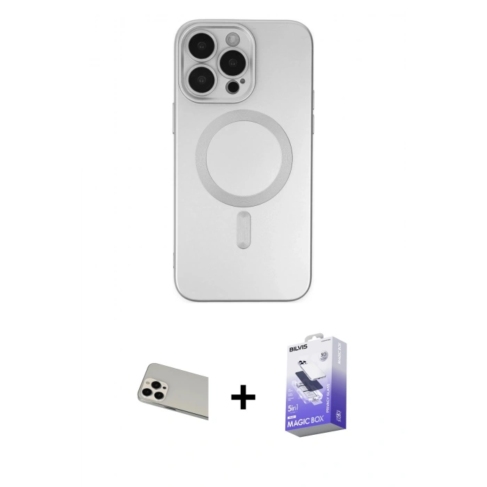 MARSİLYAN™- iPhone 13 Pro Max Kılıf Akış Minimal Özel Seri - Siyah Bilvis 5in1 5D Magic Hayalet Cam Ekran Koruyucu + Rainbow Kamera Lens Koruma Cam - BZ