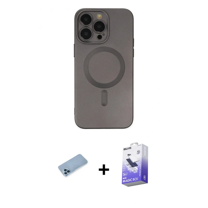 MARSİLYAN™- iPhone 13 Pro Max Kılıf Akış Minimal Özel Seri - Siyah Bilvis 5in1 5D Magic Hayalet Cam Ekran Koruyucu + Shine Kamera Lens Koruma Cam - MI