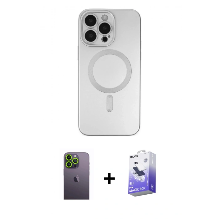 MARSİLYAN™- iPhone 13 Pro Max Kılıf Akış Minimal Özel Seri - Siyah Bilvis 5in1 5D Magic Hayalet Cam Ekran Koruyucu + Yeşil Neon Fosforlu Kamera Lens