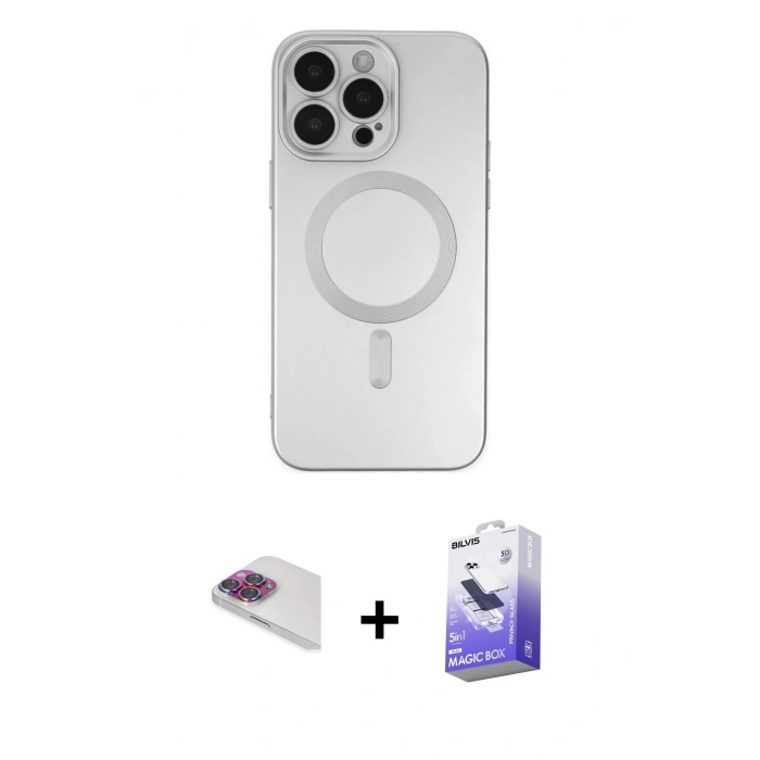 MARSİLYAN™- iPhone 13 Pro Max Kılıf Akış Minimal Özel Seri - Siyah Bilvis 5in1 5D Magic Hayalet Cam Ekran Koruyucu + Pers Alüminyum Kamera Lens - GI