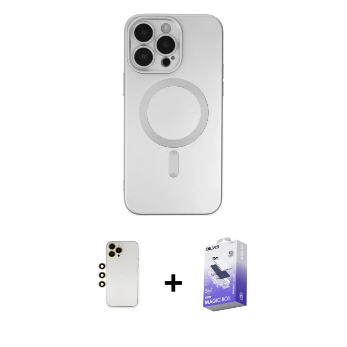 MARSİLYAN™- iPhone 13 Pro Max Kılıf Akış Minimal Özel Seri - Siyah Bilvis 5in1 5D Magic Hayalet Cam Ekran Koruyucu + Shine Kamera Lens - GD