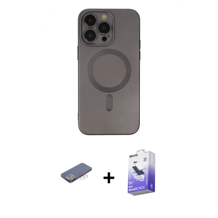 MARSİLYAN™- iPhone 13 Pro Max Kılıf Akış Minimal Özel Seri - Siyah Bilvis 5in1 5D Magic Hayalet Cam Ekran Koruyucu + Renkli Kamera Lens Koruma Cam - MI