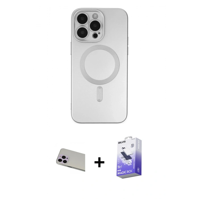 MARSİLYAN™- iPhone 13 Pro Max Kılıf Akış Minimal Özel Seri - Siyah Bilvis 5in1 5D Magic Hayalet Cam Ekran Koruyucu + Rainbow Kamera Lens Koruma Cam - MR
