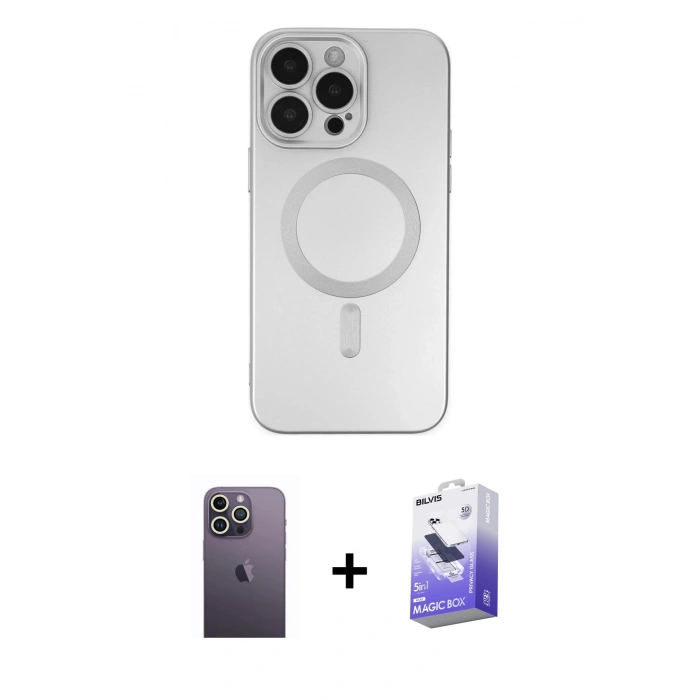MARSİLYAN™- iPhone 13 Pro Max Kılıf Akış Minimal Özel Seri - Siyah Bilvis 5in1 5D Magic Hayalet Cam Ekran Koruyucu + Neon Fosforlu Kamera Lens - BZ