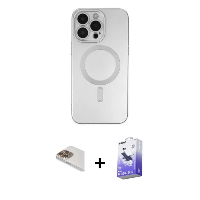 MARSİLYAN™- iPhone 13 Pro Max Kılıf Akış Minimal Özel Seri - Siyah Bilvis 5in1 5D Magic Hayalet Cam Ekran Koruyucu + Pers Alüminyum Kamera Lens - GD