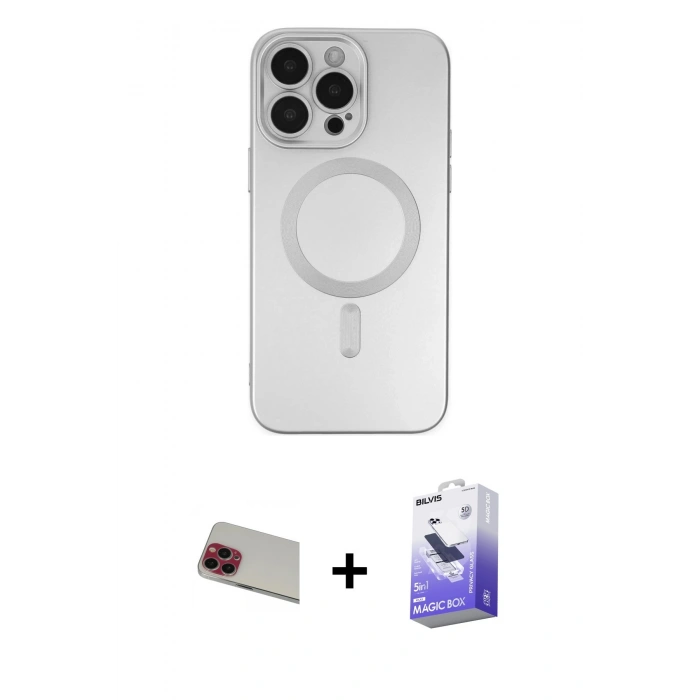 MARSİLYAN™- iPhone 13 Pro Max Kılıf Akış Minimal Özel Seri - Siyah Bilvis 5in1 5D Magic Hayalet Cam Ekran Koruyucu + Rainbow Kamera Lens Koruma Cam - KI