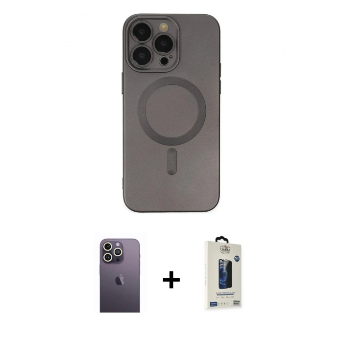 MARSİLYAN™- iPhone 13 Pro Max Kılıf Akış Minimal Özel Seri - Siyah Bilvis Hayalet Cam Ekran Koruyucu + Beyaz Neon Fosforlu Kamera Lens