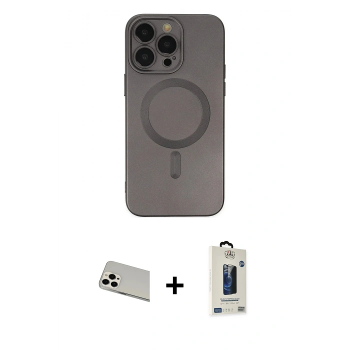 MARSİLYAN™- iPhone 13 Pro Max Kılıf Akış Minimal Özel Seri - Siyah Bilvis Hayalet Cam Ekran Koruyucu + Beyaz Rainbow Kamera Lens Koruma Cam
