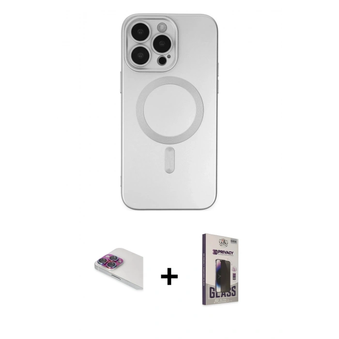 MARSİLYAN™- iPhone 13 Pro Max Kılıf Akış Minimal Özel Seri - Siyah Bilvis Hayalet Cam Ekran Koruyucu + Gökkuşağı Pers Alüminyum Kamera Lens