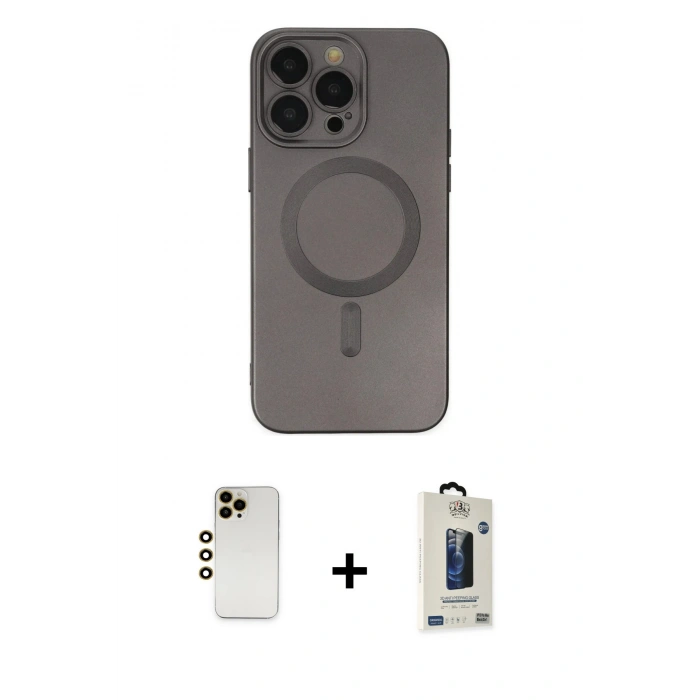 MARSİLYAN™- iPhone 13 Pro Max Kılıf Akış Minimal Özel Seri - Siyah Bilvis Hayalet Cam Ekran Koruyucu + Shine Kamera Lens - GD