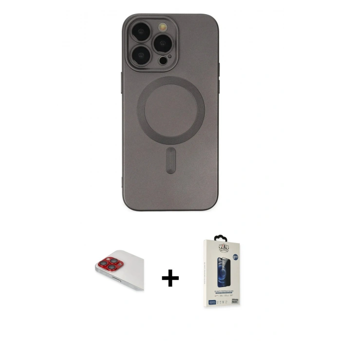 MARSİLYAN™- iPhone 13 Pro Max Kılıf Akış Minimal Özel Seri - Siyah Bilvis Hayalet Cam Ekran Koruyucu + Pers Alüminyum Kamera Lens - KI