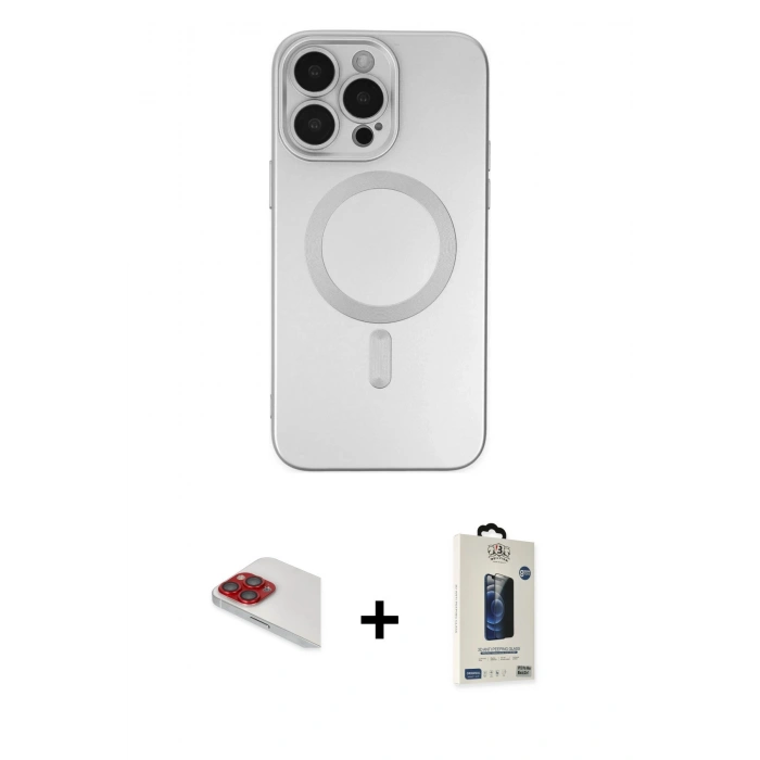 MARSİLYAN™- iPhone 13 Pro Max Kılıf Akış Minimal Özel Seri - Siyah Bilvis Hayalet Cam Ekran Koruyucu + Pers Alüminyum Kamera Lens - KI