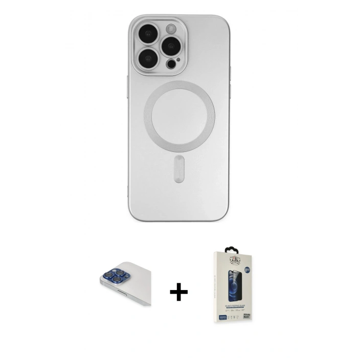 MARSİLYAN™- iPhone 13 Pro Max Kılıf Akış Minimal Özel Seri - Siyah Bilvis Hayalet Cam Ekran Koruyucu + Pers Alüminyum Kamera Lens - LT