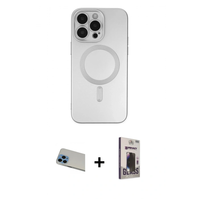 MARSİLYAN™- iPhone 13 Pro Max Kılıf Akış Minimal Özel Seri - Siyah Bilvis Hayalet Cam Ekran Koruyucu + Rainbow Kamera Lens Koruma Cam - MI