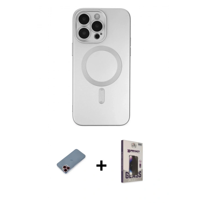 MARSİLYAN™- iPhone 13 Pro Max Kılıf Akış Minimal Özel Seri - Siyah Bilvis Hayalet Cam Ekran Koruyucu + Metal Kamera Lens Koruma Cam - KI