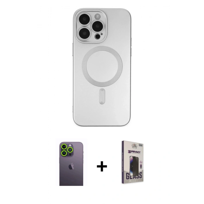 MARSİLYAN™- iPhone 13 Pro Max Kılıf Akış Minimal Özel Seri - Siyah Bilvis Hayalet Cam Ekran Koruyucu + Neon Fosforlu Kamera Lens - YL