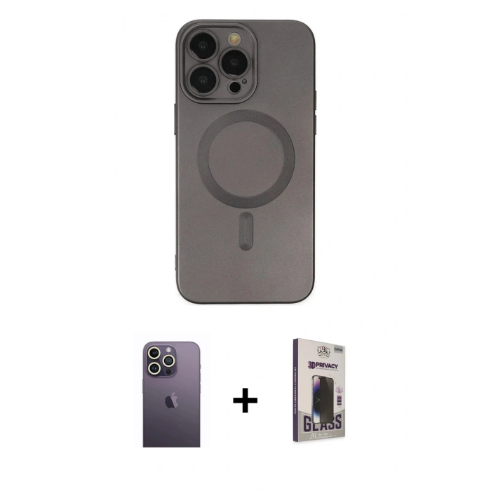 MARSİLYAN™- iPhone 13 Pro Max Kılıf Akış Minimal Özel Seri - Siyah Bilvis Hayalet Cam Ekran Koruyucu + Neon Fosforlu Kamera Lens - BZ
