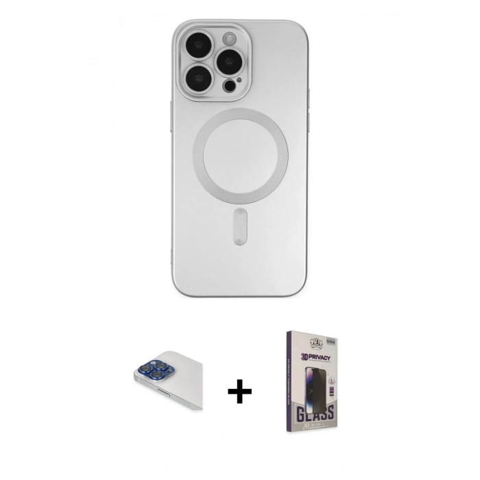 MARSİLYAN™- iPhone 13 Pro Max Kılıf Akış Minimal Özel Seri - Siyah Bilvis Hayalet Cam Ekran Koruyucu + Pers Alüminyum Kamera Lens - LT