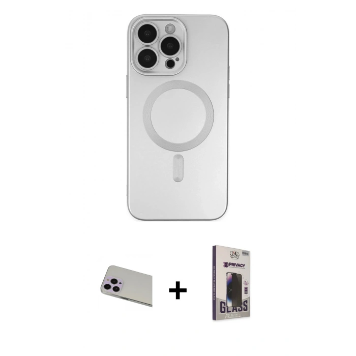 MARSİLYAN™- iPhone 13 Pro Max Kılıf Akış Minimal Özel Seri - Siyah Bilvis Hayalet Cam Ekran Koruyucu + Rainbow Kamera Lens Koruma Cam - MR