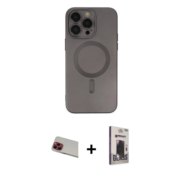 MARSİLYAN™- iPhone 13 Pro Max Kılıf Akış Minimal Özel Seri - Siyah Bilvis Hayalet Cam Ekran Koruyucu + Rainbow Kamera Lens Koruma Cam - KI