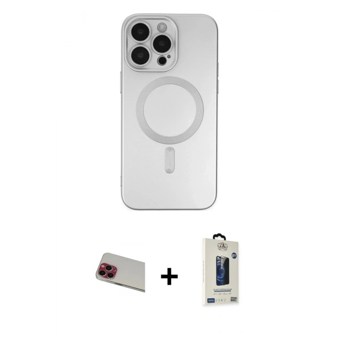 MARSİLYAN™- iPhone 13 Pro Max Kılıf Akış Minimal Özel Seri - Siyah Bilvis Hayalet Cam Ekran Koruyucu + Rainbow Kamera Lens Koruma Cam - KI