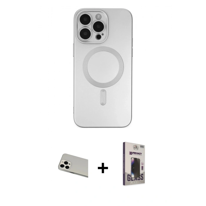 MARSİLYAN™- iPhone 13 Pro Max Kılıf Akış Minimal Özel Seri - Siyah Bilvis Hayalet Cam Ekran Koruyucu + Rainbow Kamera Lens Koruma Cam - BZ