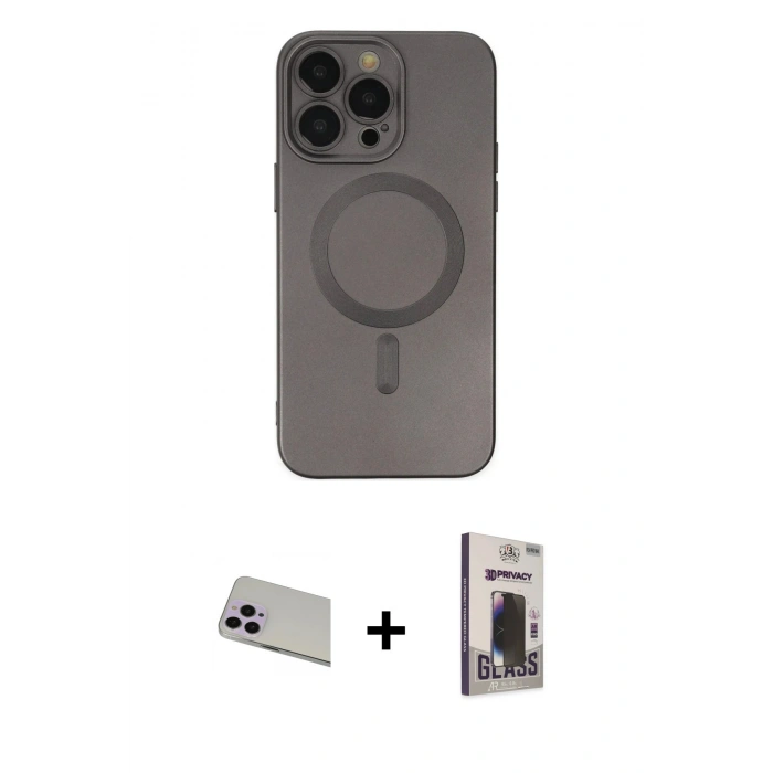 MARSİLYAN™- iPhone 13 Pro Max Kılıf Akış Minimal Özel Seri - Siyah Bilvis Hayalet Cam Ekran Koruyucu + Rainbow Kamera Lens Koruma Cam - MR
